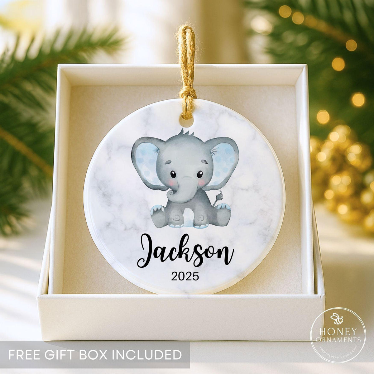 Personalized Baby’s First Christmas Ornament 2026, Custom Elephant Ornament with Name, New Baby Boy Keepsake, Baby Name Gift, Newborn Gift