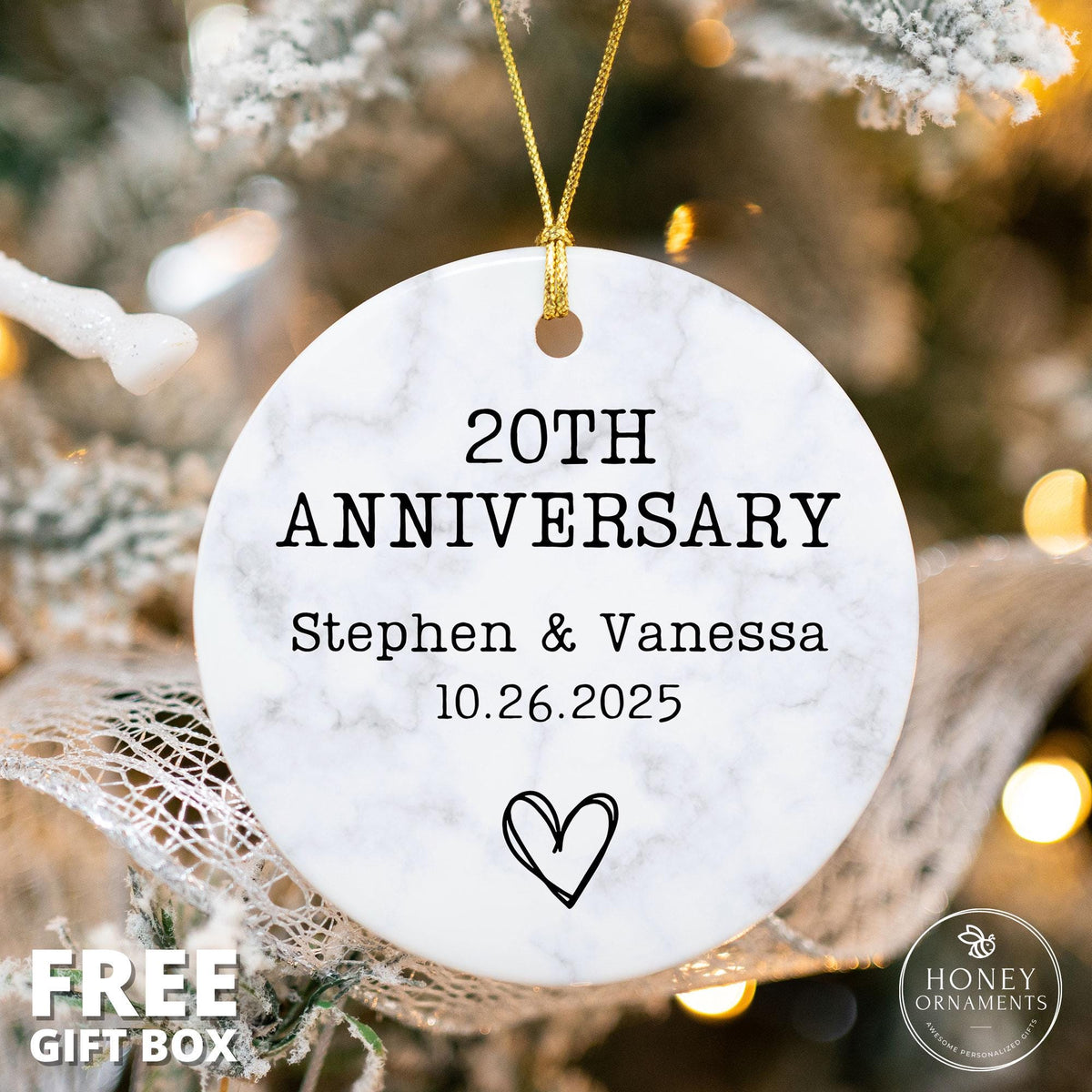 Personalized 20th Anniversary Ceramic Ornament, 20th Anniversary gift, China Anniversary Gift, 20th Wedding Anniversary Gift for Husband
