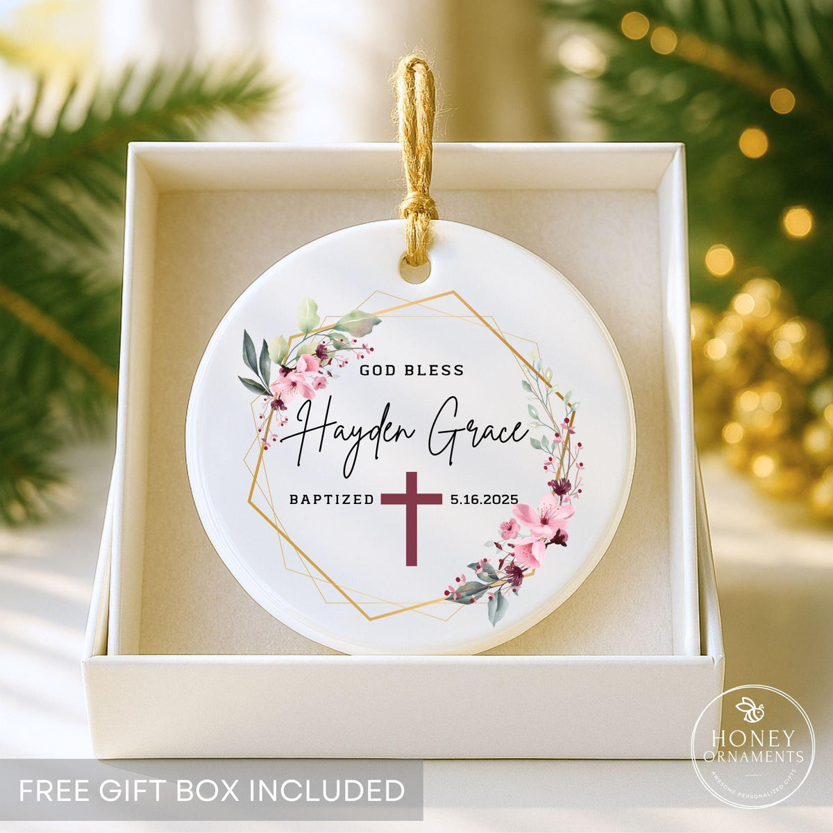 Personalized God Bless Baptized Ornament
