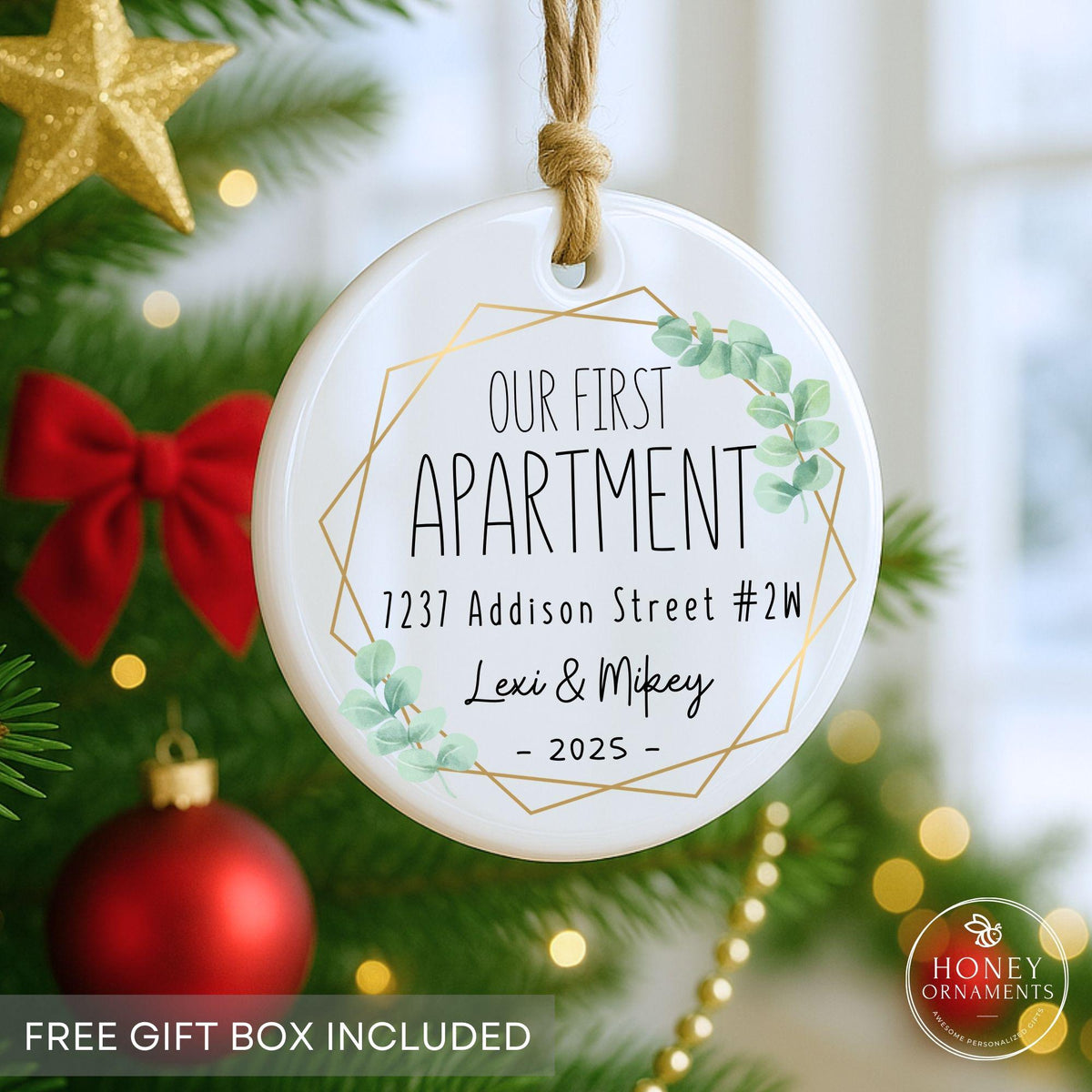 Personalized Our First Apartment Ornament 2026, Custom Address Keepsake, New Apartment Christmas Ornament, First Homeowner Gift for Couple