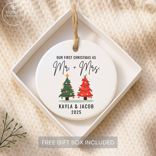 Personalized Mr & Mrs Ornament, First Christmas Married 2026 Keepsake, Newlywed Wedding Gift, Custom Christmas Tree Ornament for Couple