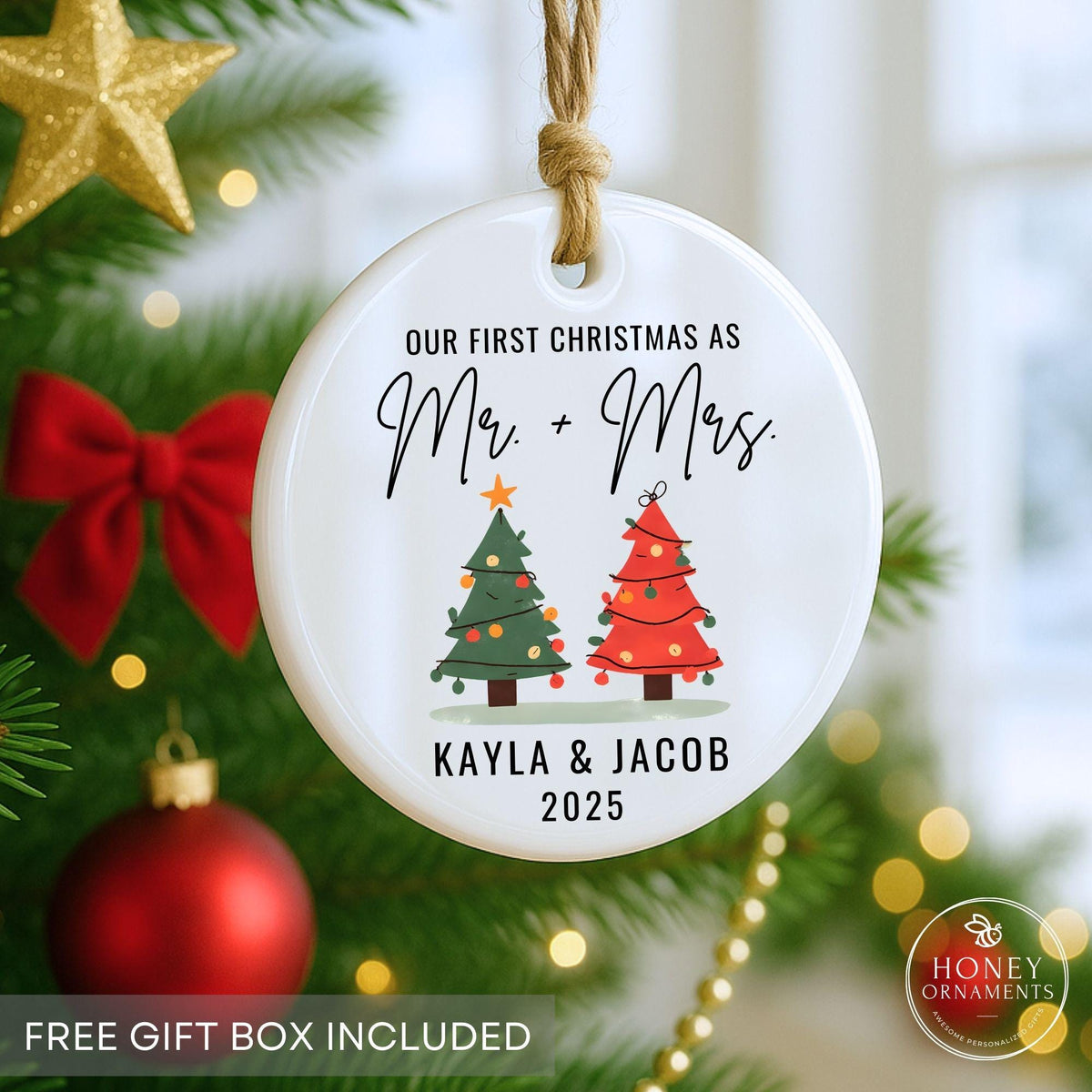 Personalized Mr & Mrs Ornament, First Christmas Married 2026 Keepsake, Newlywed Wedding Gift, Custom Christmas Tree Ornament for Couple