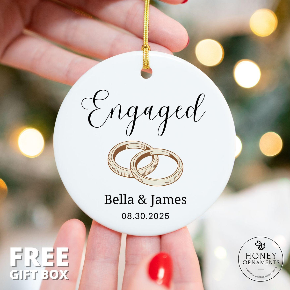 Engagement Ornament 2026 Personalized Engaged Gift with Names & Date Custom Wedding Keepsake Engaged Couple Ornament Engagement Announcement