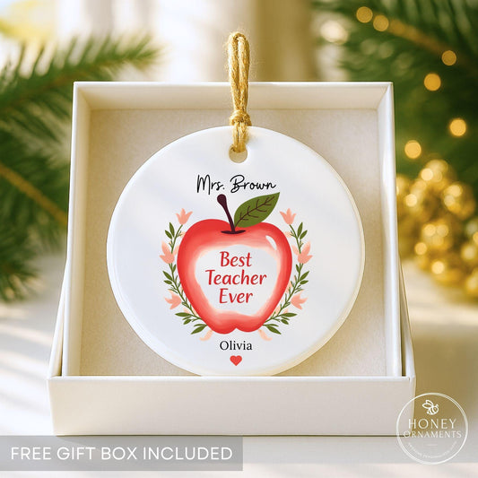 Best Teacher Ever Ornament Personalized Apple Gift Teacher Appreciation Christmas Gift Custom Teacher Name Ornament End of Year Thank You
