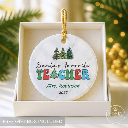 Santa’s Favorite Teacher Ornament Personalized Christmas Gift for Teacher Holiday Keepsake Teacher Appreciation End of Year Teacher Gift