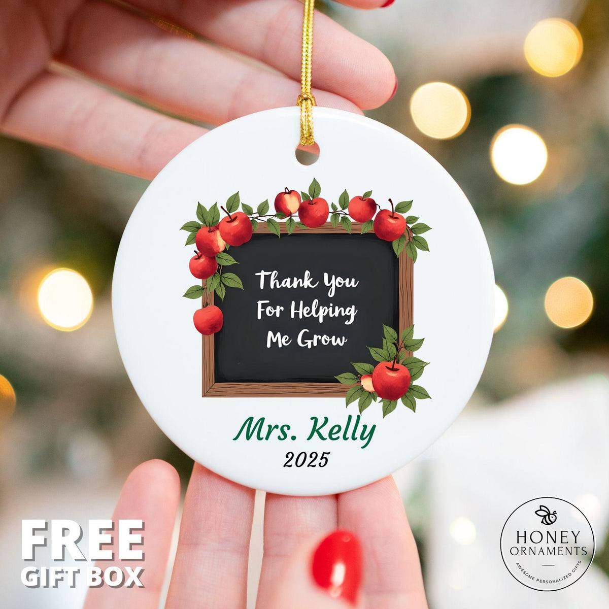 Teacher Ornament Personalized Thank You For Helping Me Grow Gift Custom Teacher Appreciation Keepsake End of Year Holiday Christmas Ornament