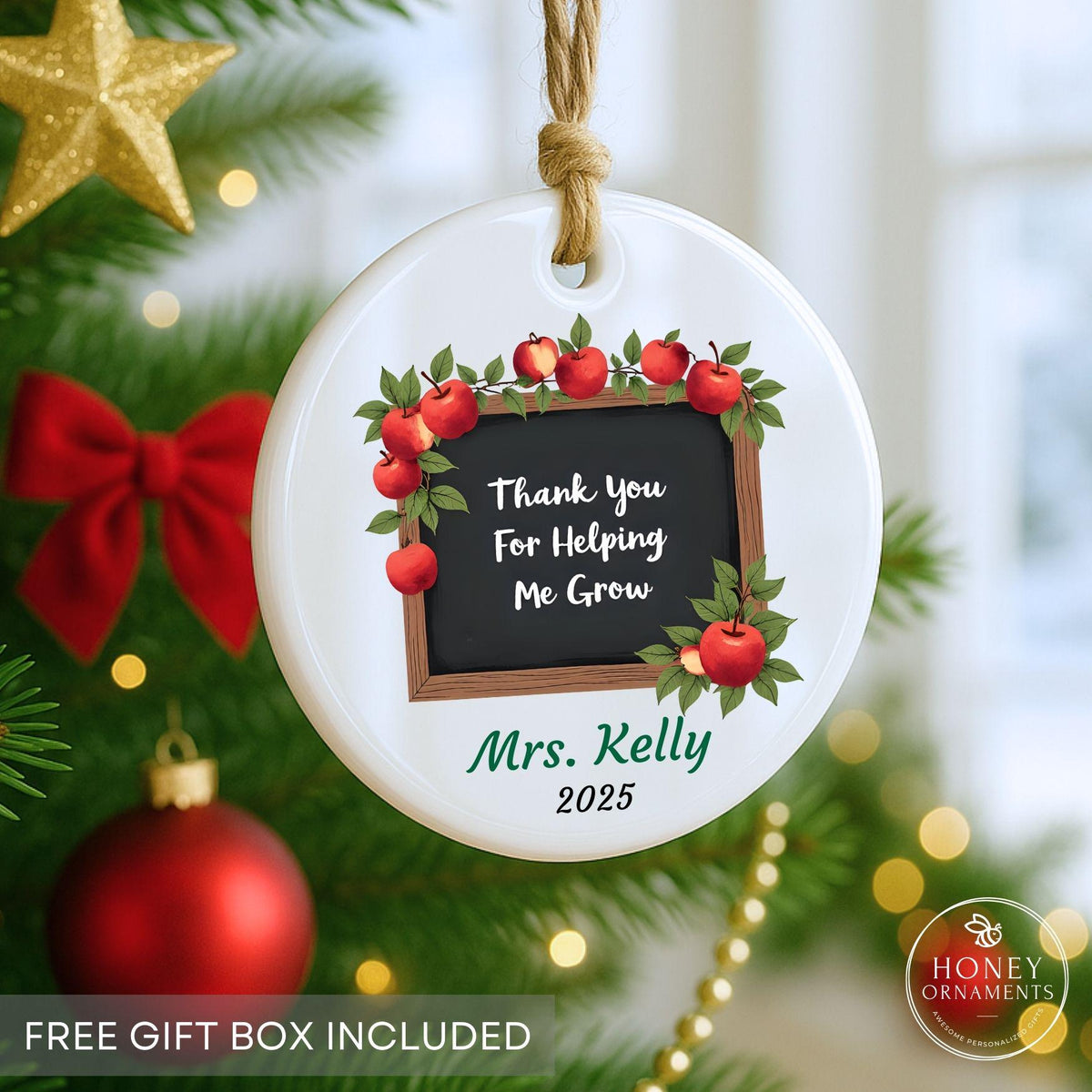 Teacher Ornament Personalized Thank You For Helping Me Grow Gift Custom Teacher Appreciation Keepsake End of Year Holiday Christmas Ornament