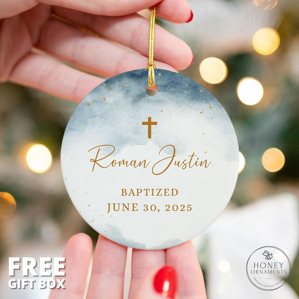 Boy Baptism Ornament - Personalized Porcelain Ornament - photo 2