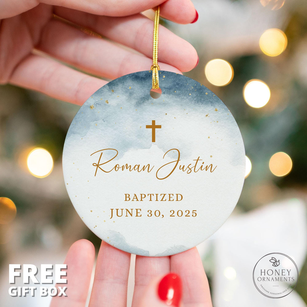 Boy Baptism Ornament, Personalized Porcelain Ornament, Custom Christening Gift for Boy, Godson Baptism Keepsake, Religious Baby Gift
