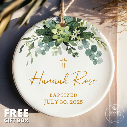 Girl Baptism Ornament, Personalized Porcelain Cross Ornament, Christening Gift for Girl, Goddaughter Baptism Keepsake, Baby Dedication Gift
