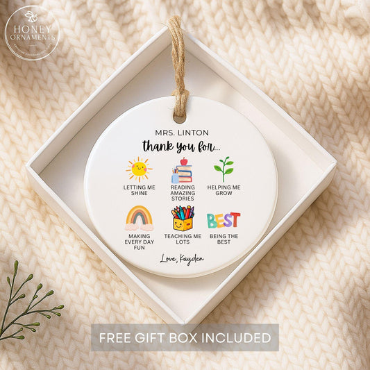 Personalized Teacher Ornament, Custom Teacher Thank You Gift, Christmas Ornament for Teacher Appreciation, End of Year Teacher Gift