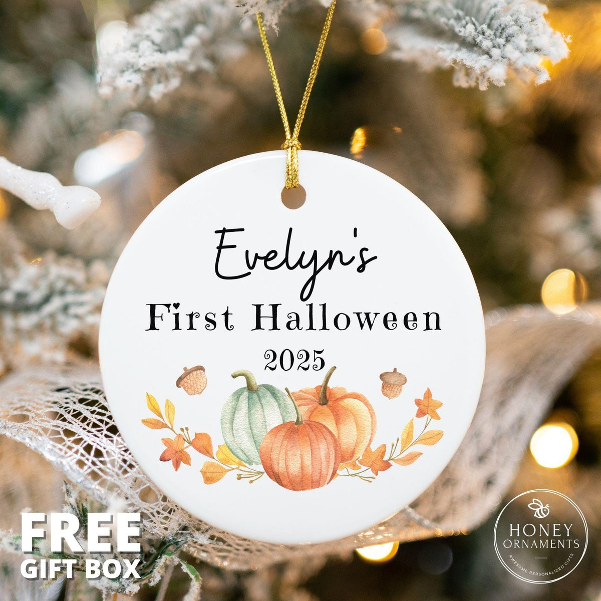 Baby First Halloween - Watercolor Pumpkin Ornament - photo 3