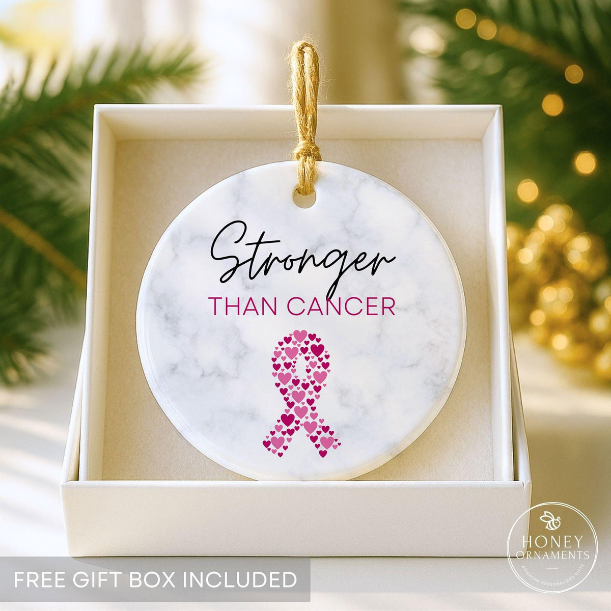 Stronger Than Cancer Ornament - Breast Cancer Survivor Gift
