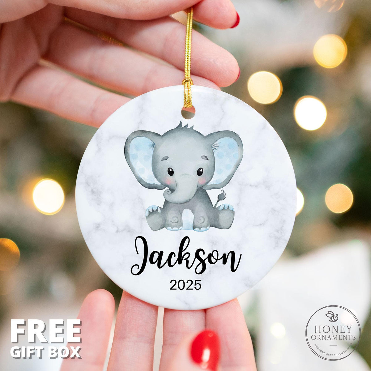 Personalized Baby’s First Christmas Ornament 2026, Custom Elephant Ornament with Name, New Baby Boy Keepsake, Baby Name Gift, Newborn Gift