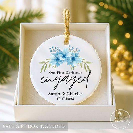 Engaged Ornament 2026, Personalized Engagement Christmas Ornament with Names and Date, Custom Couples Ornament, Engagement Gift for Couple