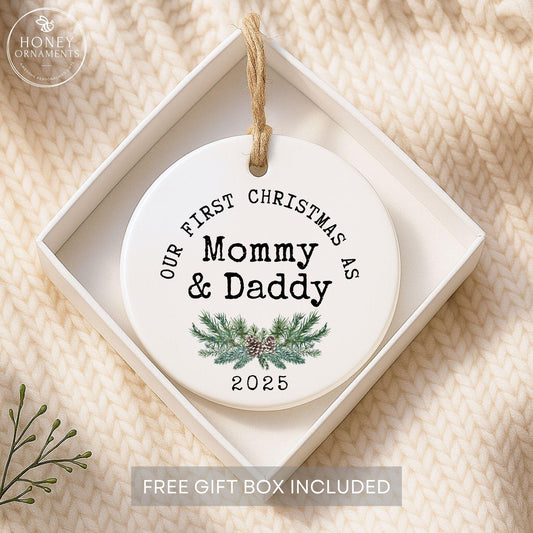 Custom New Parent Gift, Personalized First Christmas as Mommy and Daddy Ornament 2026, Pregnancy Announcement Keepsake, New Mom Dad Present