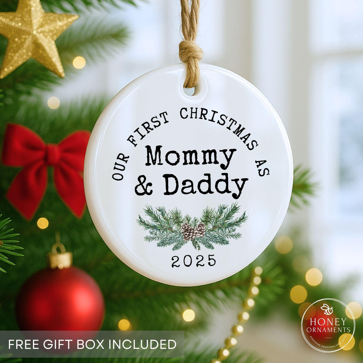 Custom New Parent Gift, Personalized First Christmas as Mommy and Daddy Ornament 2026, Pregnancy Announcement Keepsake, New Mom Dad Present