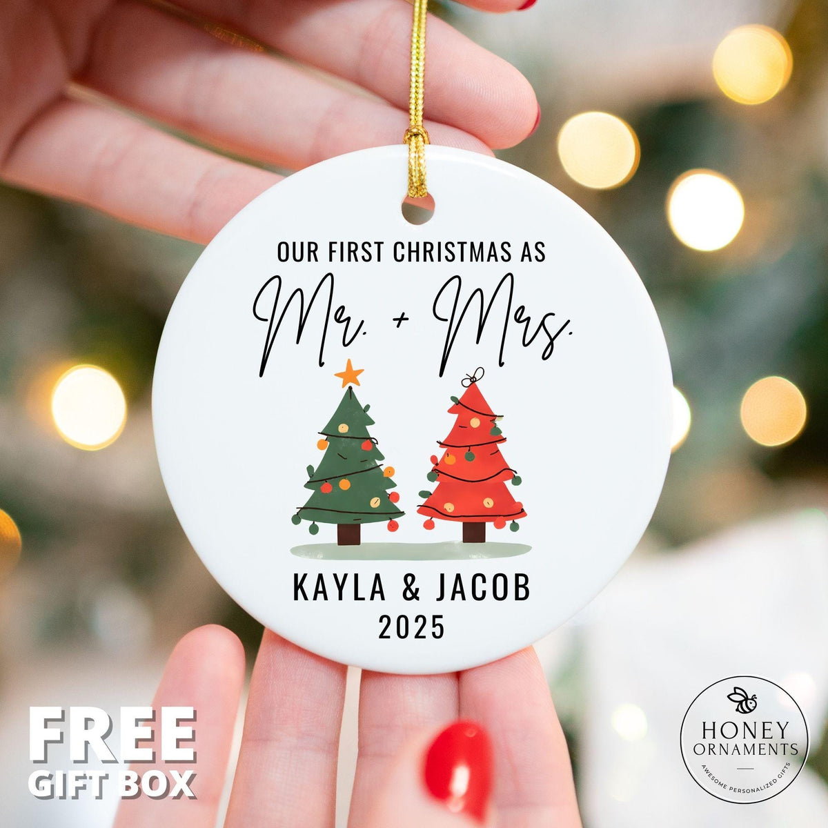 Personalized Mr & Mrs Ornament, First Christmas Married 2026 Keepsake, Newlywed Wedding Gift, Custom Christmas Tree Ornament for Couple