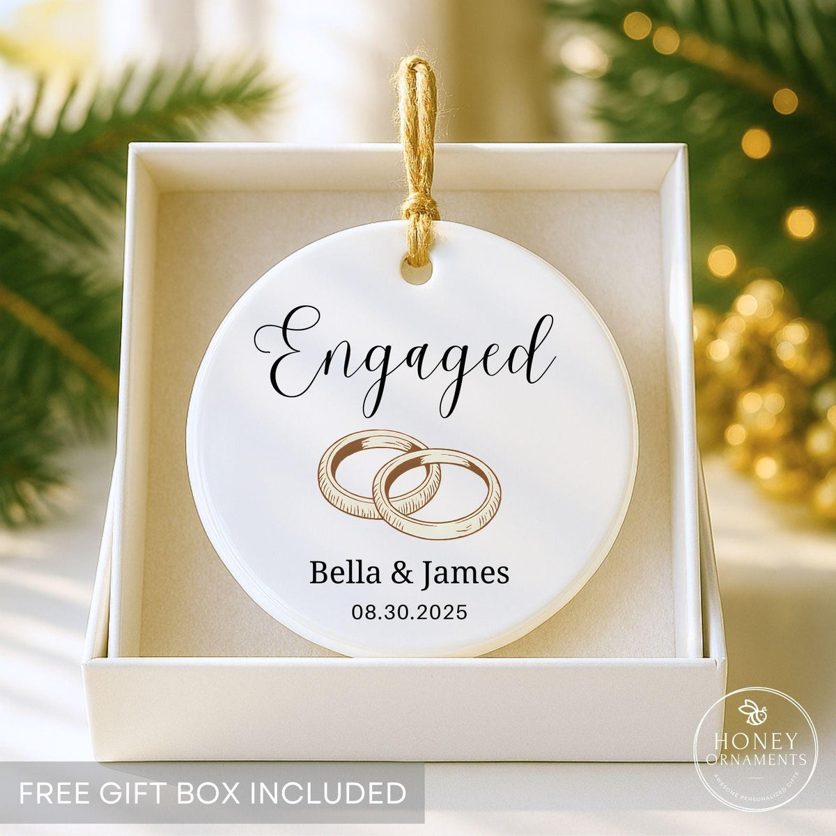 Engagement Ornament 2026 Personalized Engaged Gift with Names & Date Custom Wedding Keepsake Engaged Couple Ornament Engagement Announcement