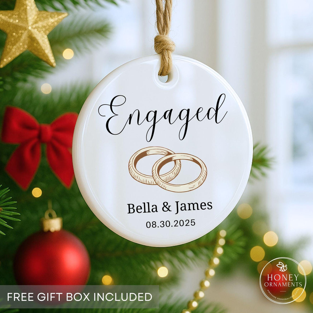 Engagement Ornament 2026 Personalized Engaged Gift with Names & Date Custom Wedding Keepsake Engaged Couple Ornament Engagement Announcement