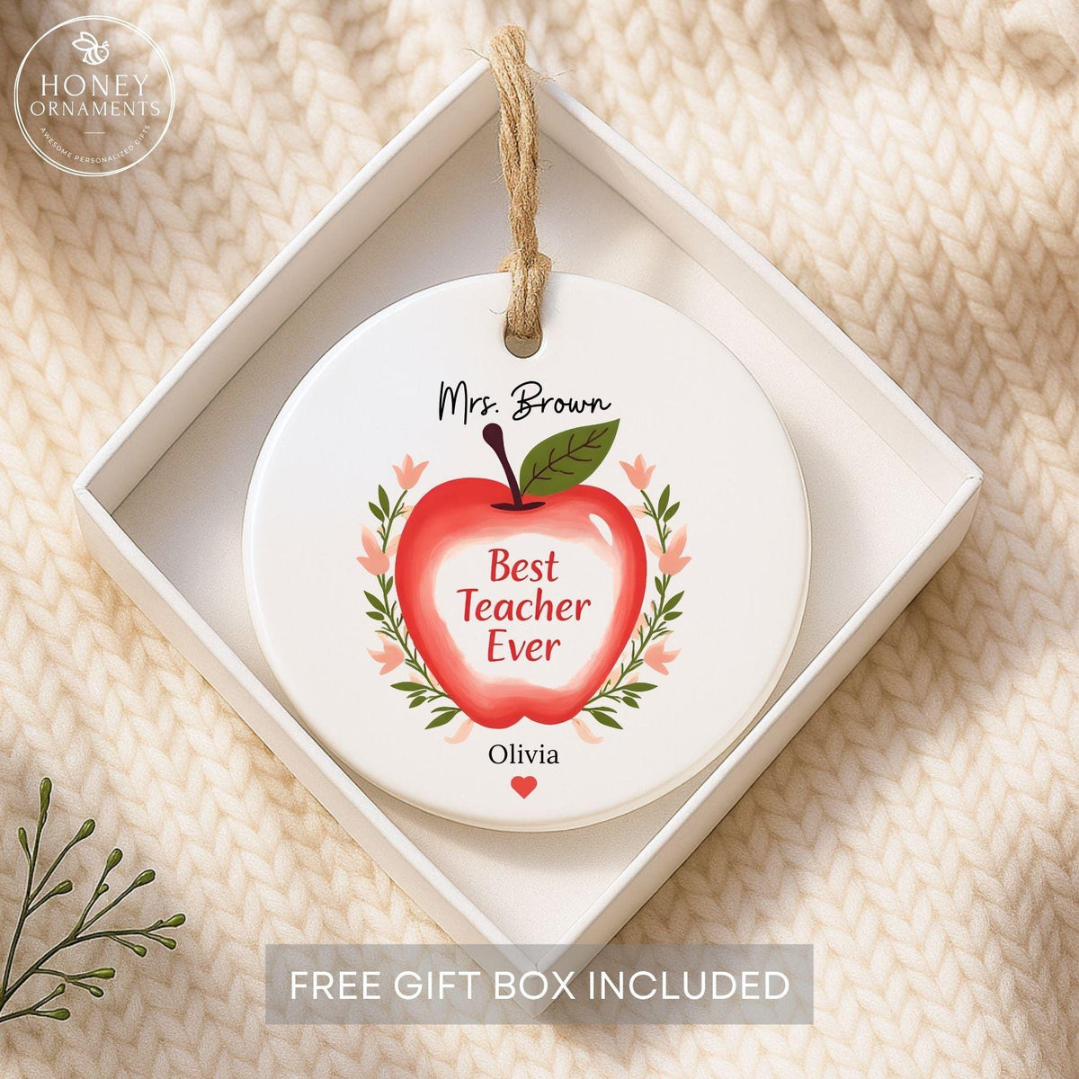 Best Teacher Ever Ornament Personalized Apple Gift Teacher Appreciation Christmas Gift Custom Teacher Name Ornament End of Year Thank You