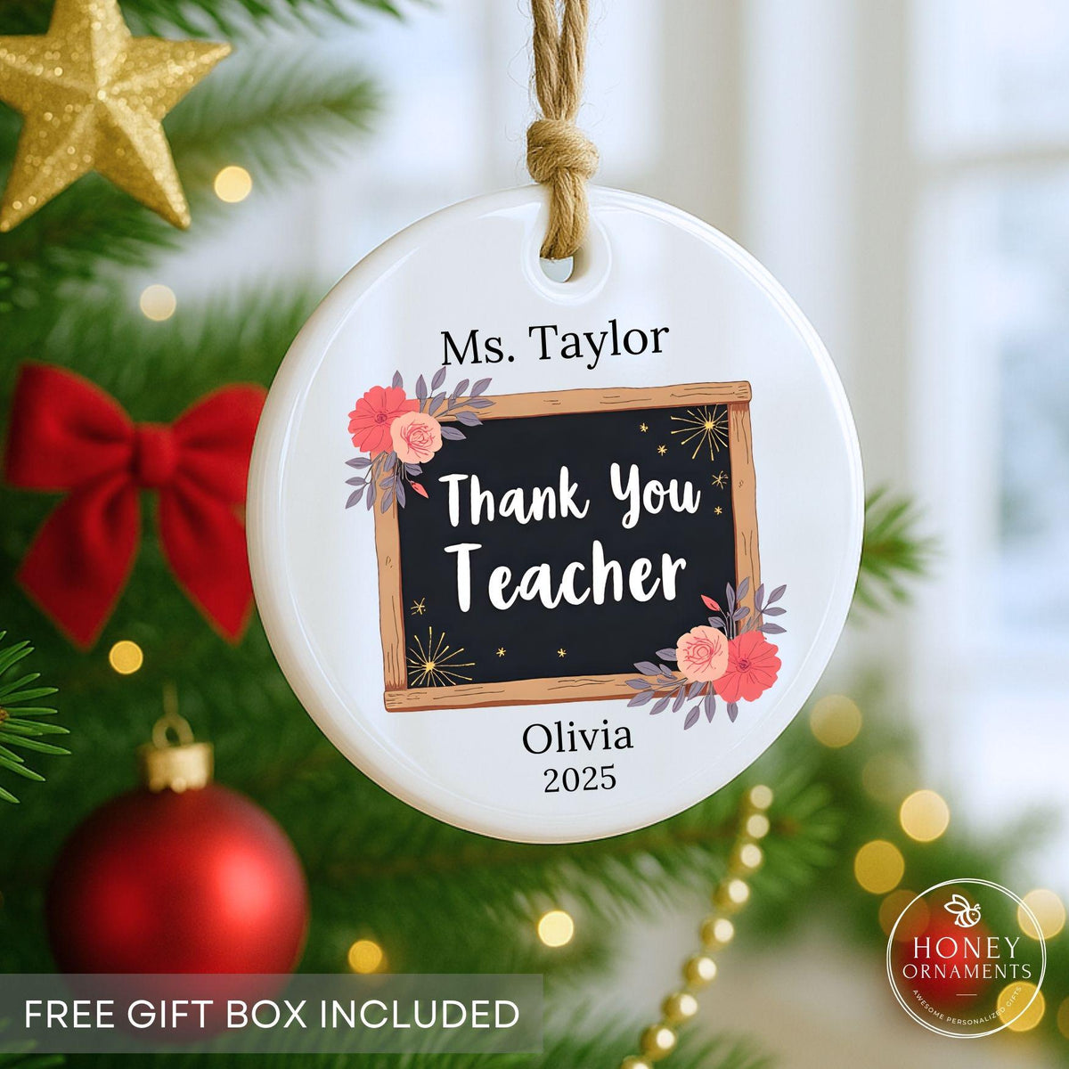 Thank You Teacher Ornament Personalized Teacher Appreciation Gift Custom Name Christmas Gift End of Year Teacher Retirement Thank You Gift