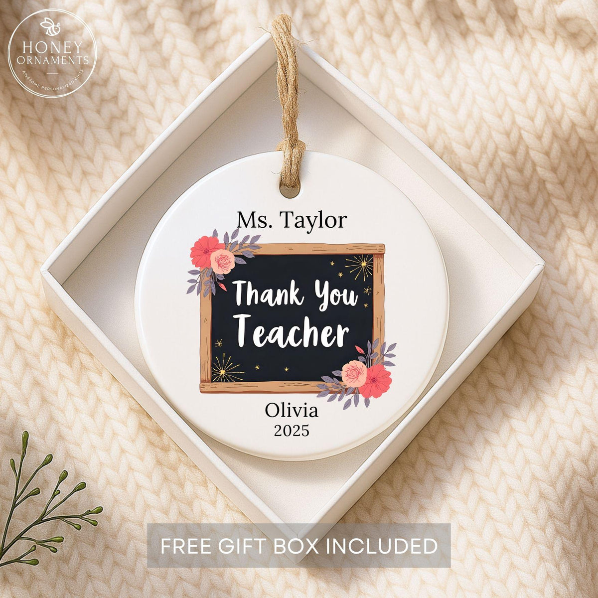 Thank You Teacher Ornament Personalized Teacher Appreciation Gift Custom Name Christmas Gift End of Year Teacher Retirement Thank You Gift