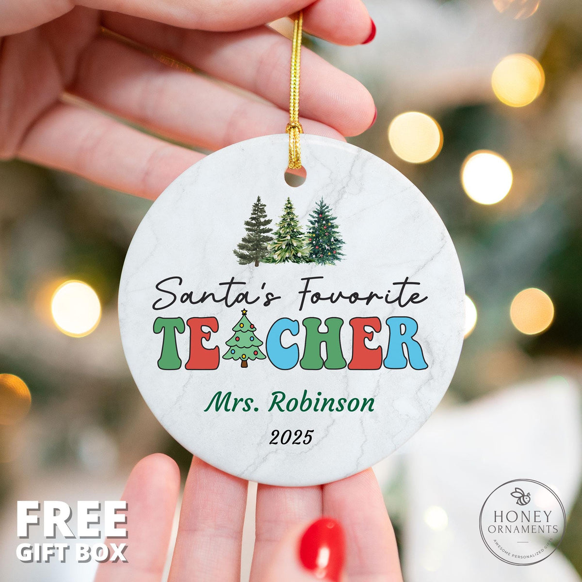 Santa’s Favorite Teacher Ornament Personalized Christmas Gift for Teacher Holiday Keepsake Teacher Appreciation End of Year Teacher Gift