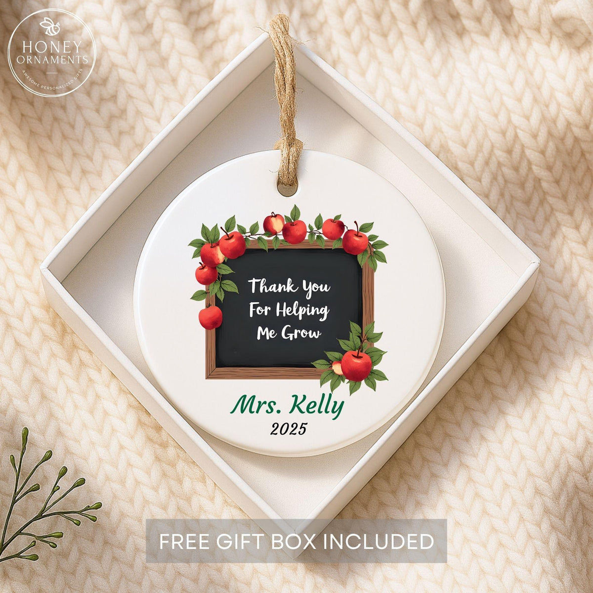 Teacher Ornament Personalized Thank You For Helping Me Grow Gift Custom Teacher Appreciation Keepsake End of Year Holiday Christmas Ornament