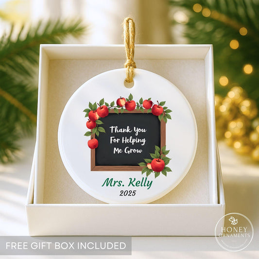 Teacher Ornament Personalized Thank You For Helping Me Grow Gift Custom Teacher Appreciation Keepsake End of Year Holiday Christmas Ornament