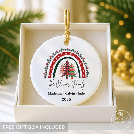 Personalized Family Christmas Ornament 2026, Custom Holiday Rainbow Ornament with Names, Family Keepsake Gift, Xmas Tree Decoration