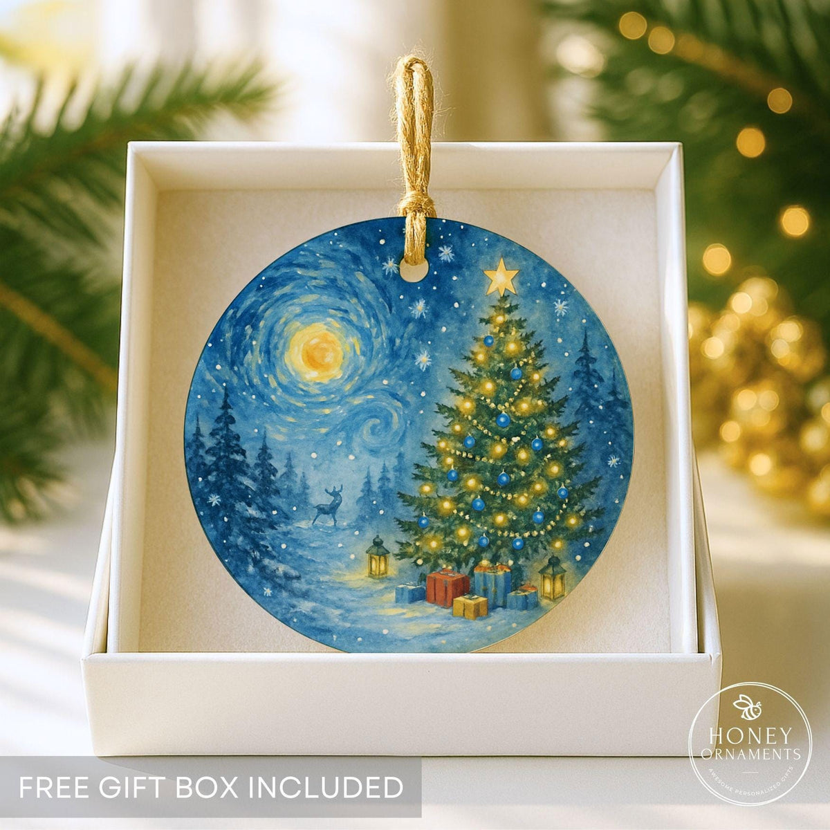 Starry Night Christmas Ornament with Holiday Tree Design - photo 6
