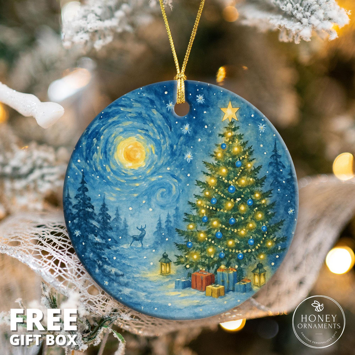 Starry Night Christmas Ornament with Holiday Tree Design - photo 2