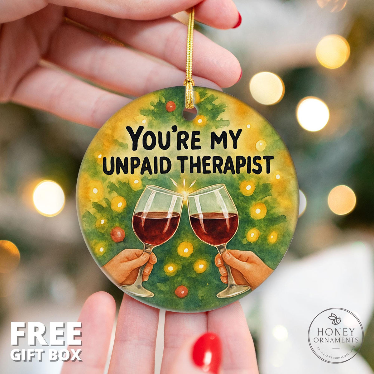 Funny Best Friend Christmas Ornament – Appreciation Gift with Wine Glasses Quote – Holiday Friendship Thank You Keepsake for Bestie