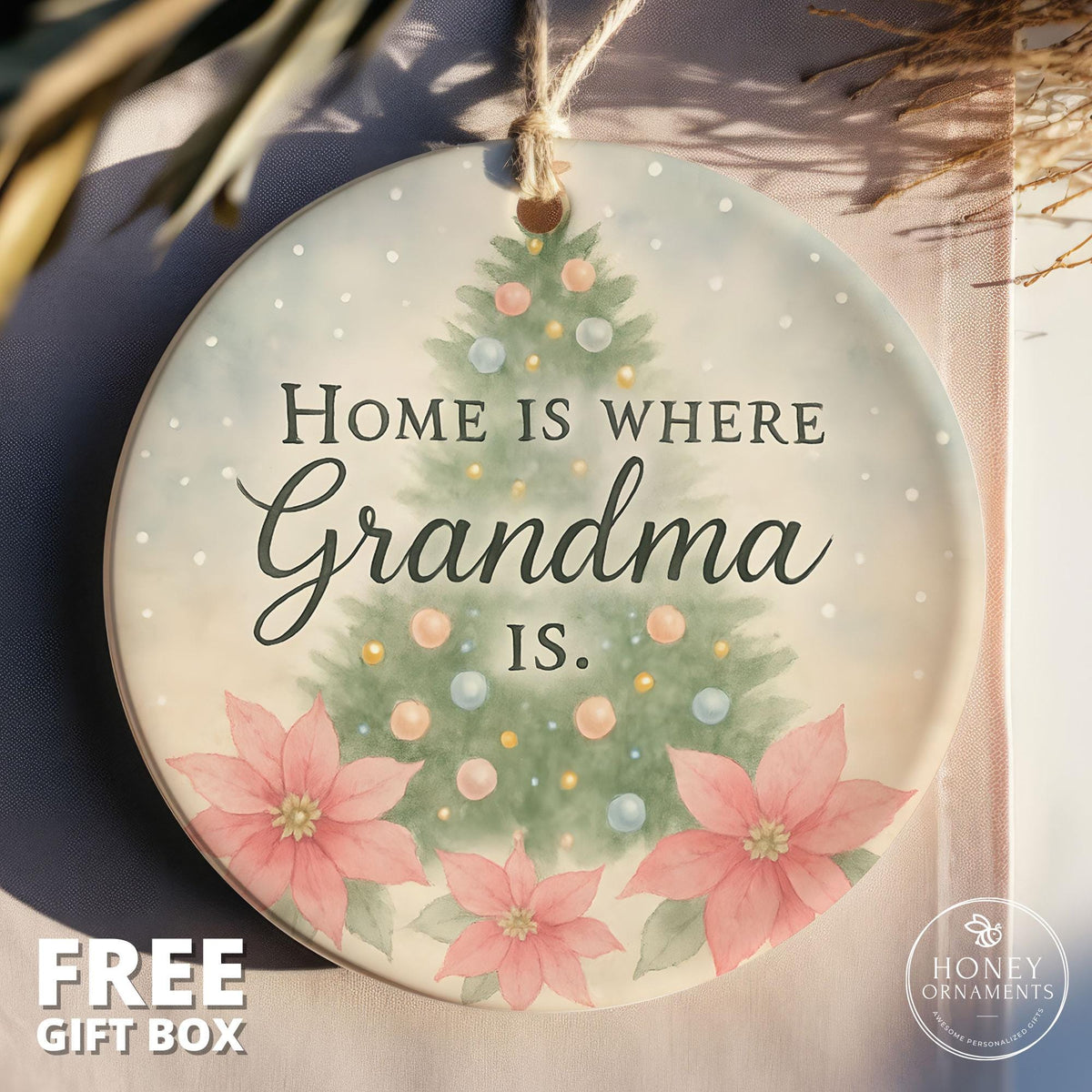 Grandma Christmas Ornament – Holiday Gift with Quote Home Is Where Grandma Is – Family Tree Decoration Keepsake for Grandma Gift