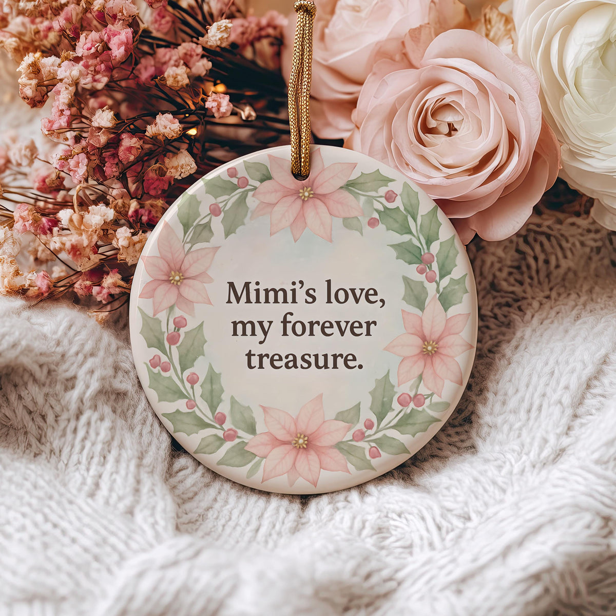 Mimi Christmas Ornament Gift – Holiday Keepsake with Quote Mimi’s Love My Forever Treasure – Xmas Family Tree Decoration for Mimi Gift