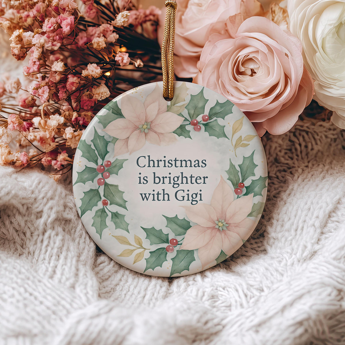 Gigi Christmas Ornament – Holiday Gift with Quote Christmas Is Brighter With Gigi – Xmas Family Keepsake Tree Decoration for Gigi Gift