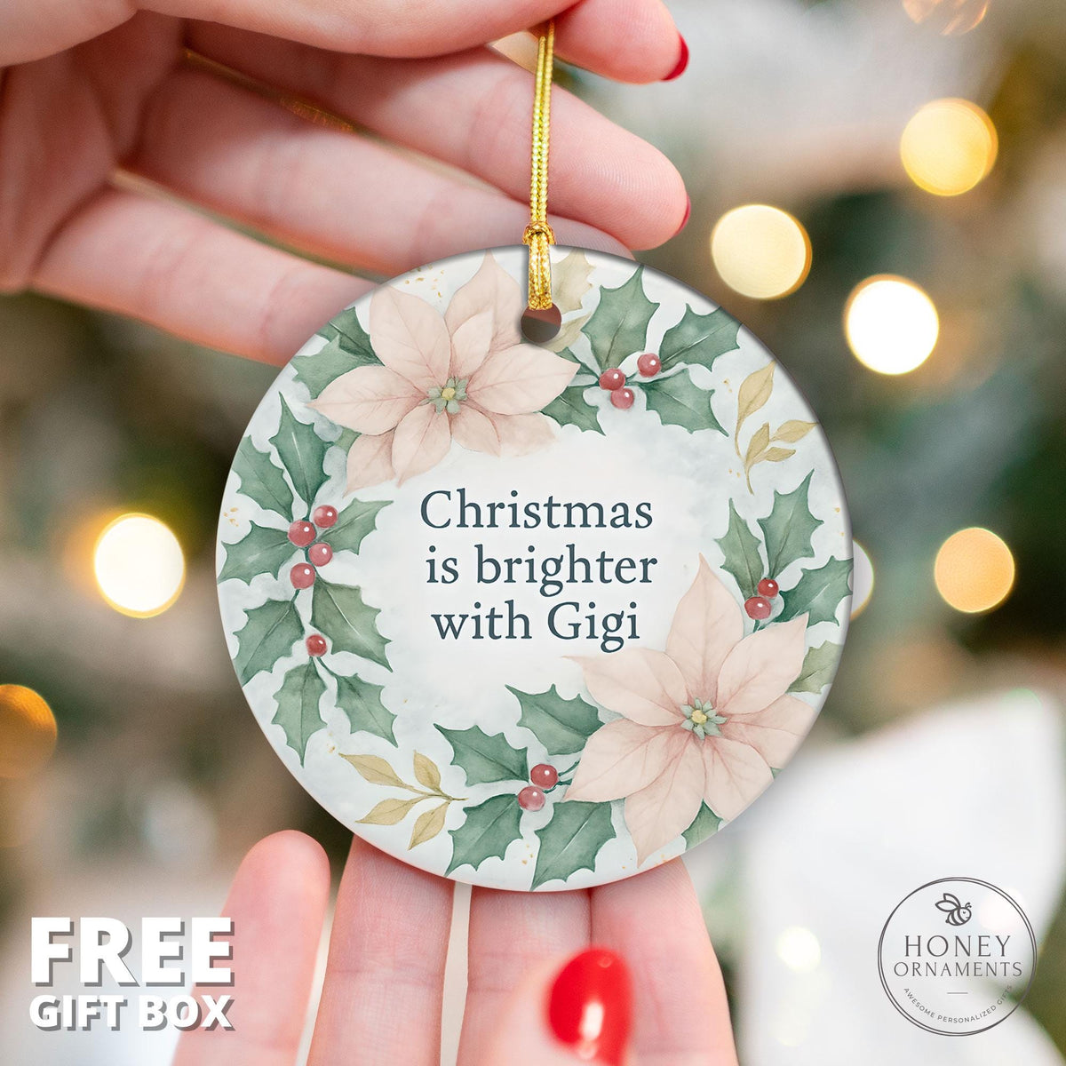 Gigi Christmas Ornament – Holiday Gift with Quote Christmas Is Brighter With Gigi – Xmas Family Keepsake Tree Decoration for Gigi Gift
