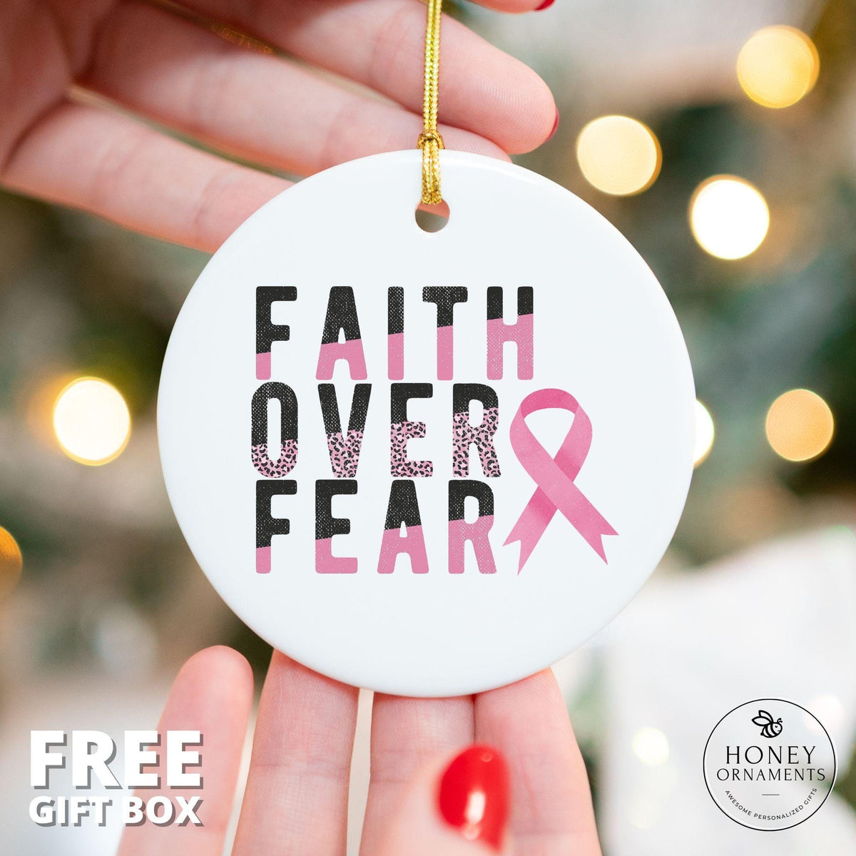 Faith Over Fear Breast Cancer Awareness Ornament - photo 2