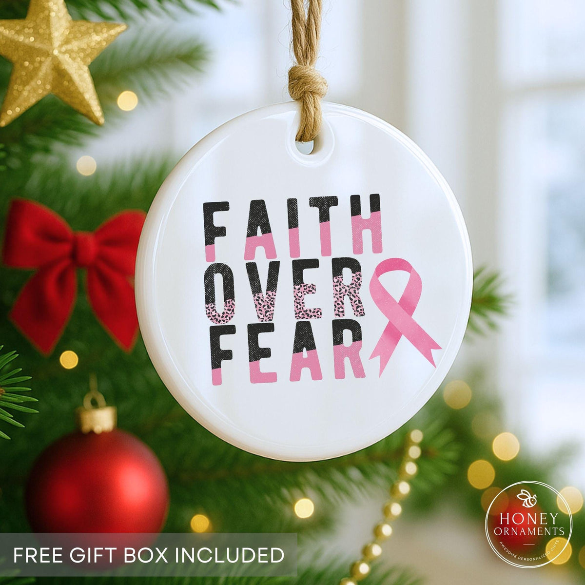 Faith Over Fear Breast Cancer Awareness Ornament - photo 3