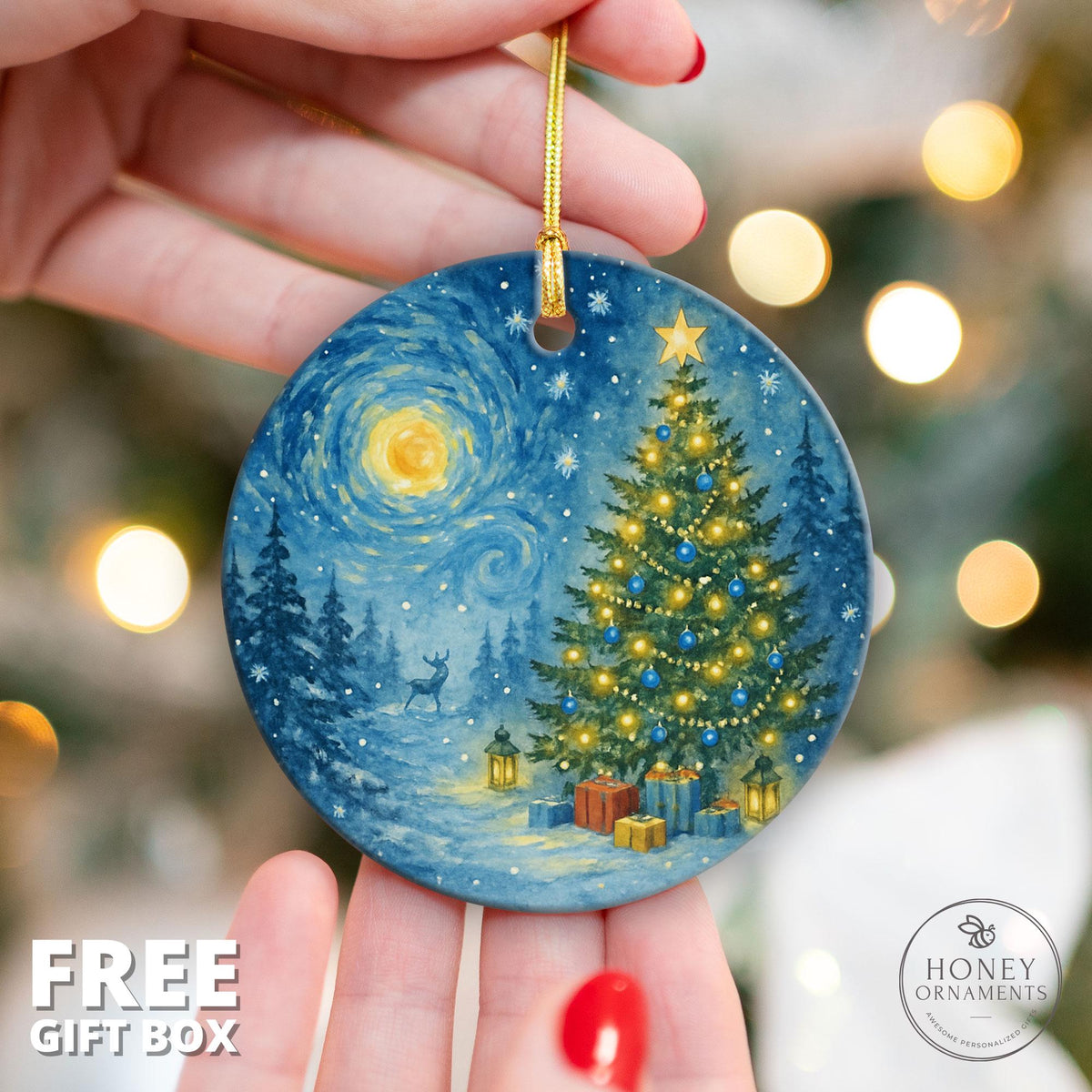Starry Night Christmas Ornament with Holiday Tree Design - photo 3