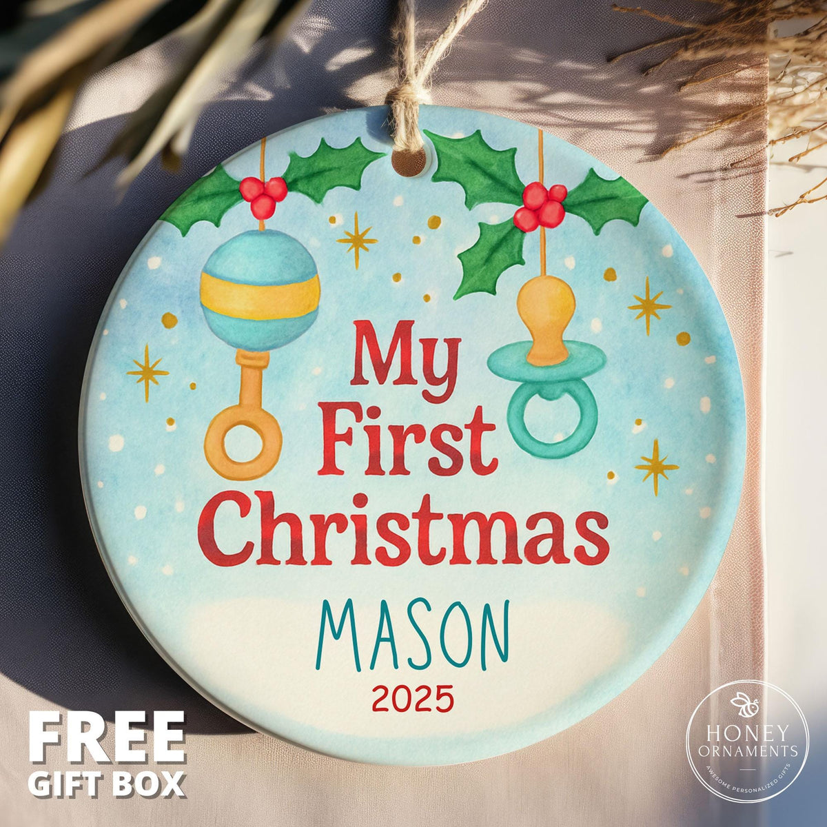 Personalized Baby Boy’s First Christmas Ornament 2026