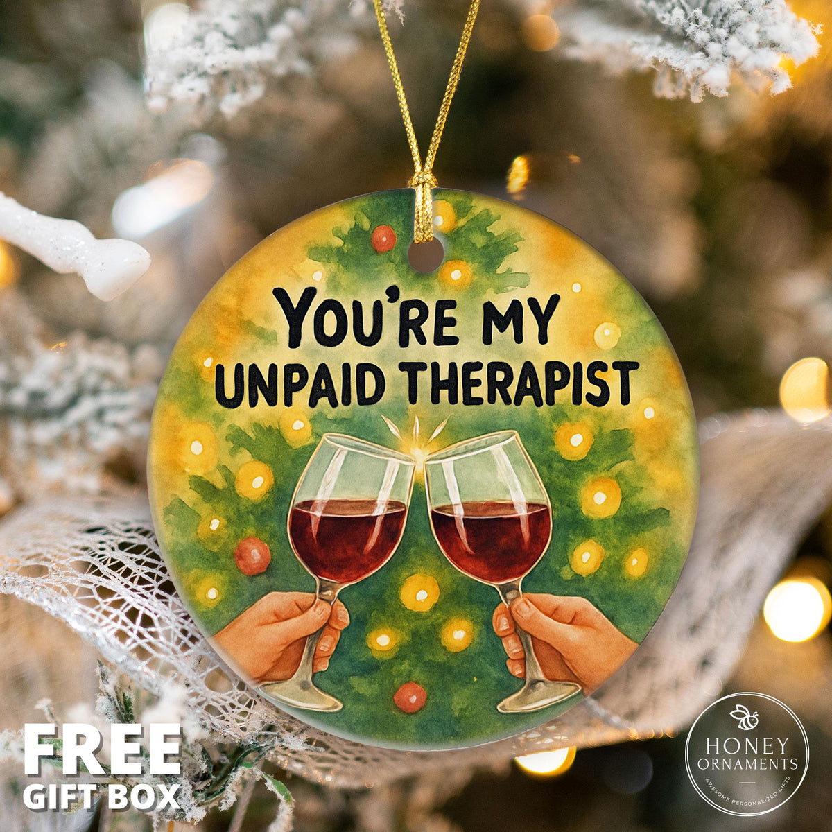 Funny Best Friend Christmas Ornament – Appreciation Gift with Wine Glasses Quote – Holiday Friendship Thank You Keepsake for Bestie