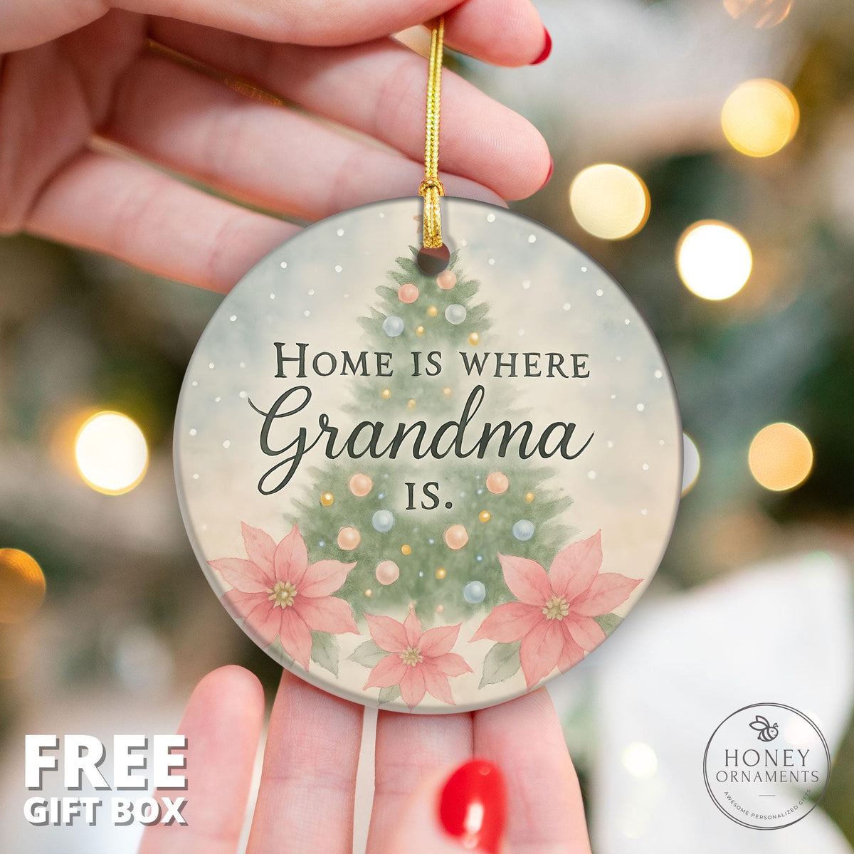 Grandma Christmas Ornament – Holiday Gift with Quote Home Is Where Grandma Is – Family Tree Decoration Keepsake for Grandma Gift