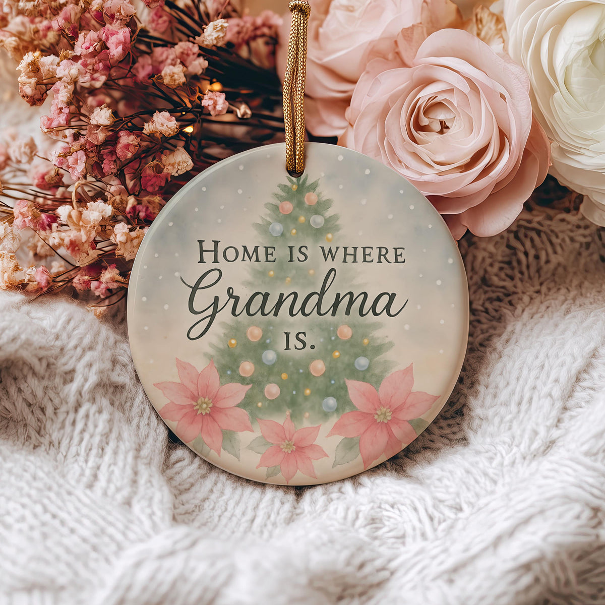 Grandma Christmas Ornament – Holiday Gift with Quote Home Is Where Grandma Is – Family Tree Decoration Keepsake for Grandma Gift