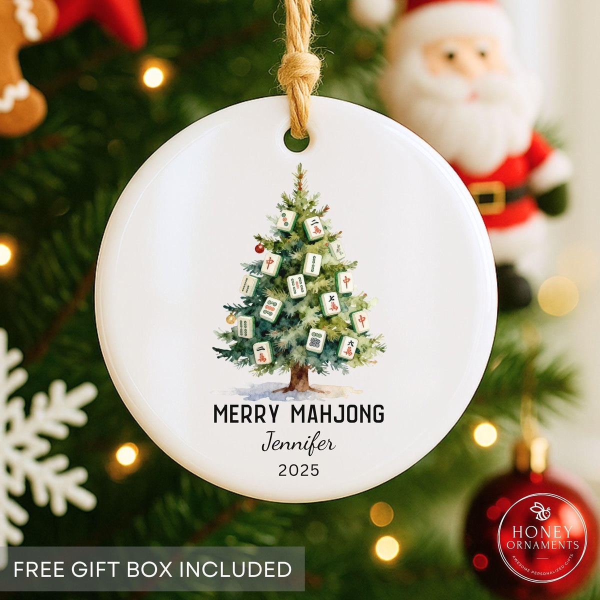 Merry Mahjong Ornament Personalized Mahjong Christmas Tree Ornament Mahjong Lover Gift Ceramic Mahj Holiday Decor Game Night Keepsake