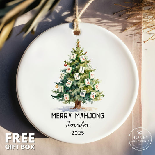 Merry Mahjong Ornament Personalized Mahjong Christmas Tree Ornament Mahjong Lover Gift Ceramic Mahj Holiday Decor Game Night Keepsake