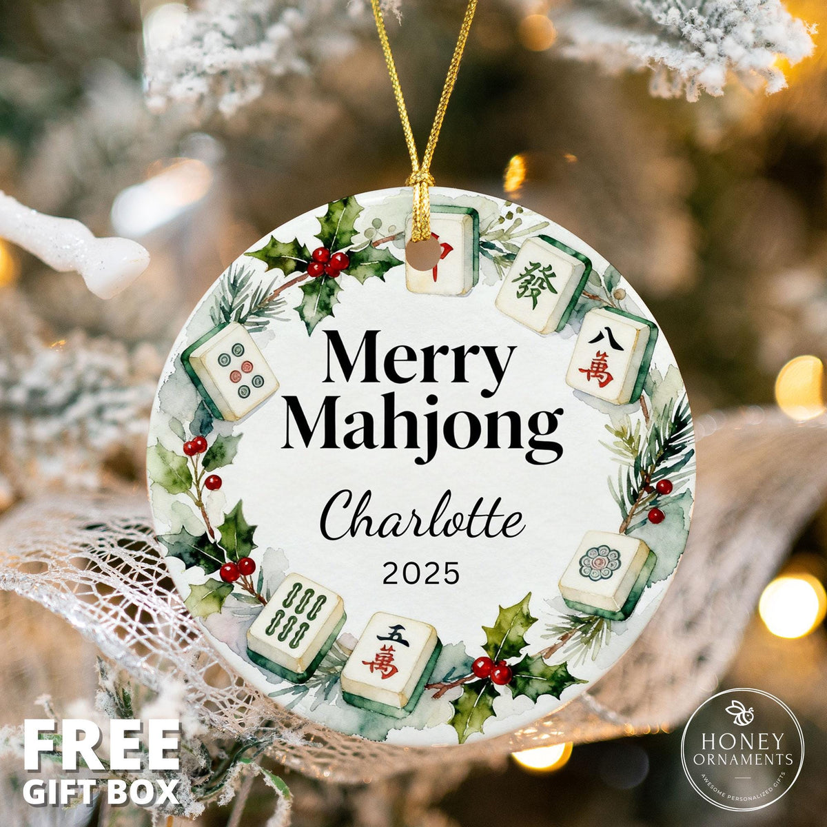 Merry Mahjong Ornament – Personalized Mahjong Christmas Ornament – Custom Mahjong Lover Gift – Mahjong Tree Decoration Holiday Keepsake