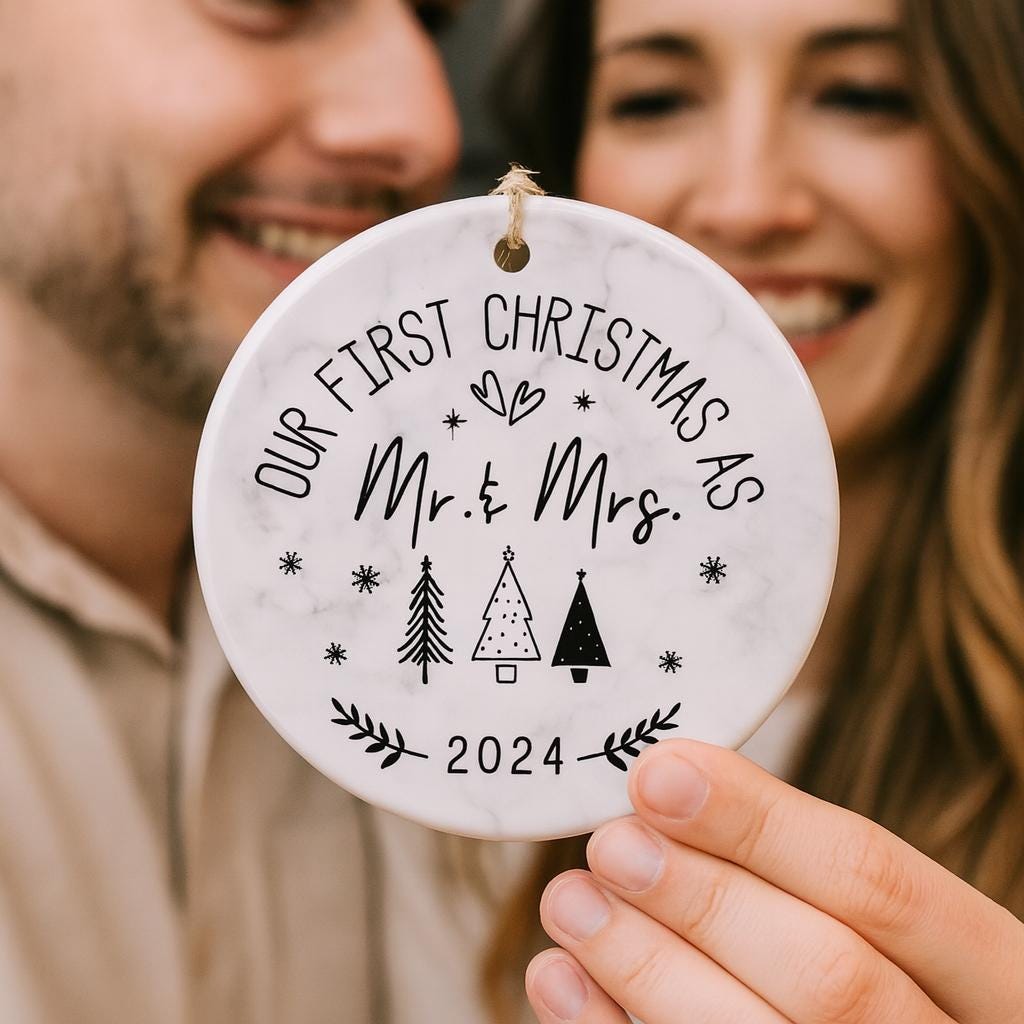 Personalized Wedding Gifts - Newlywed Ornament - First Christmas as Mr. & Mrs. 2026 - Wedding Gift - Custom Married Christmas Keepsake