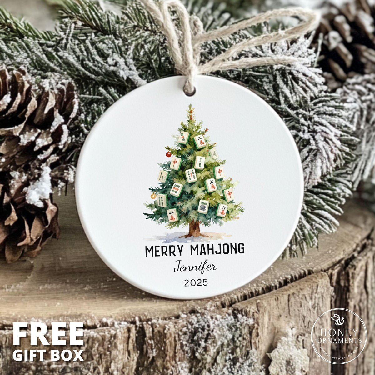 Merry Mahjong Ornament Personalized Mahjong Christmas Tree Ornament Mahjong Lover Gift Ceramic Mahj Holiday Decor Game Night Keepsake